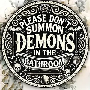Gothic Bathroom Sign Call Demons, Bathroom Decorations, Metal Sign, 8x8 Inch Aluminum Foil Carving, Fun Halloween Decor for Witch Theme Room, Unique Wall Art Decoration