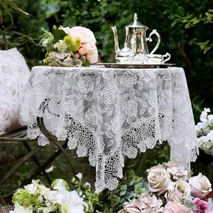 Rectangle Small Table Cloth Lace Macrame  Tablecloth Shabby Chic Embroidered Oblong Table Cover for Wedding Banquet Holiday Long Dinner Tables (Offwhite, 43"x43")