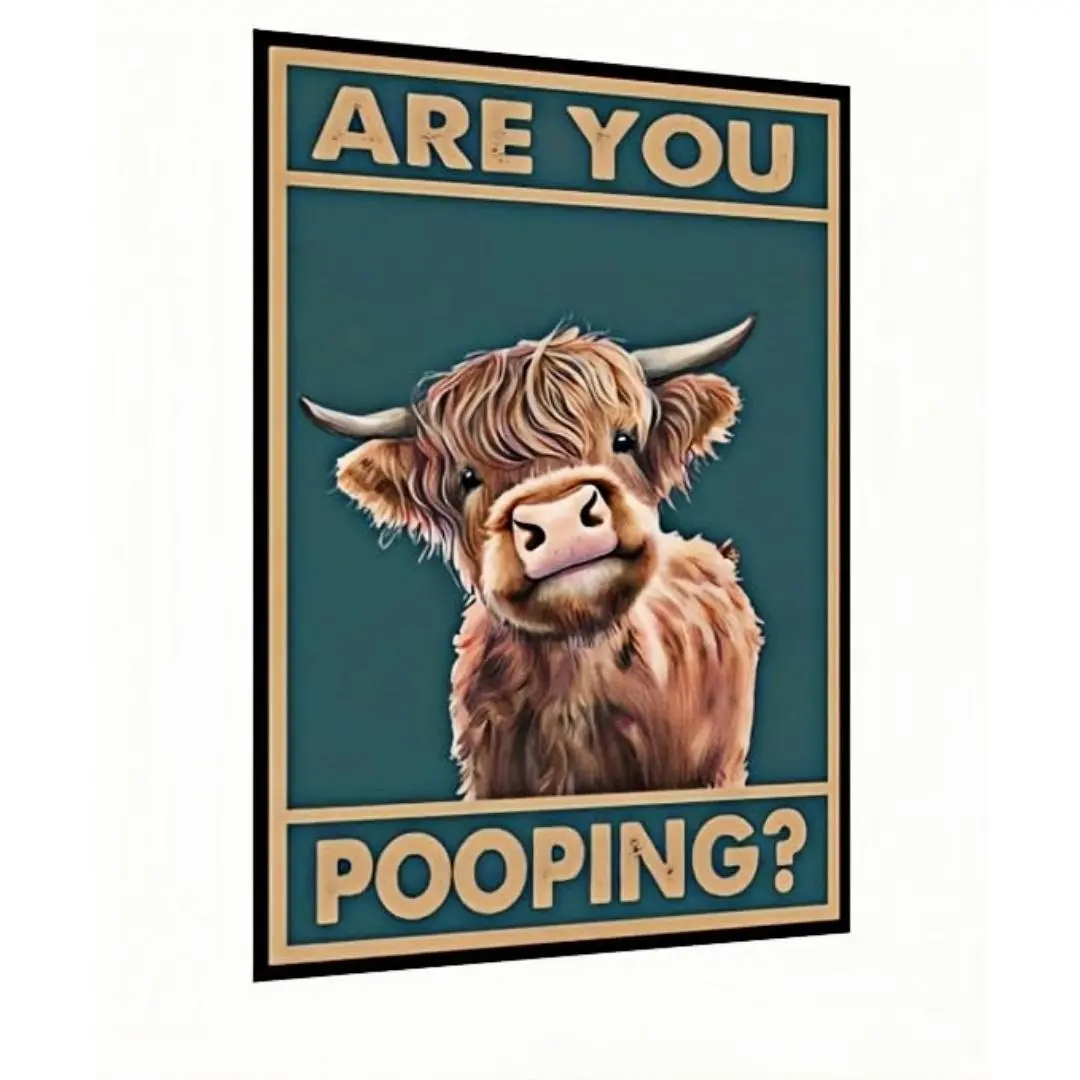Asian Vintage Cow Animal Aluminum Wall Plaque - 8x12 in Funny "Are You Pooping?" Customizable Bathroom Home Decor Sign for Daily Home Supplies Use