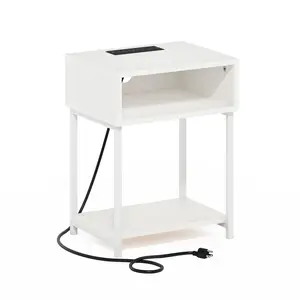 MORETTI White Accessible End Table - 3-Tier Practical Storage, Charging Station with USB & Type-C Ports for Bedrooms, Small Spaces, Accessible End Tables