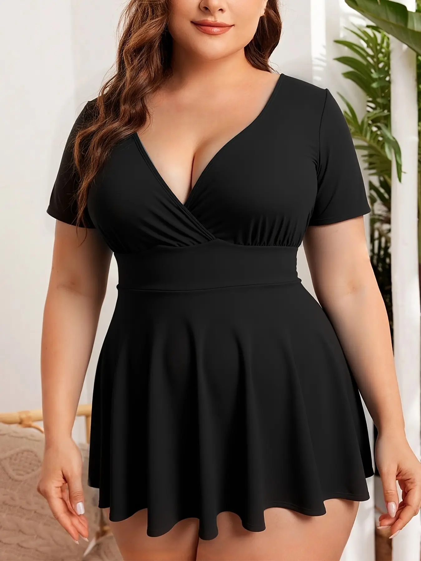 Plus Size Women's Fashion Cover-Up One-Piece Modest Swimsuit, Summer Swimming Essential, Stylish and Comfortable Swimwear, Swimdresses