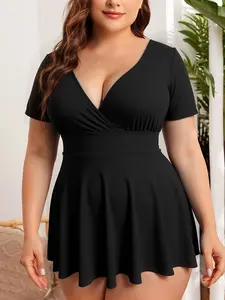 Plus Size Women's Fashion Cover-Up One-Piece Swimsuit, Summer Swimming Essential, Stylish and Comfortable Swimwear