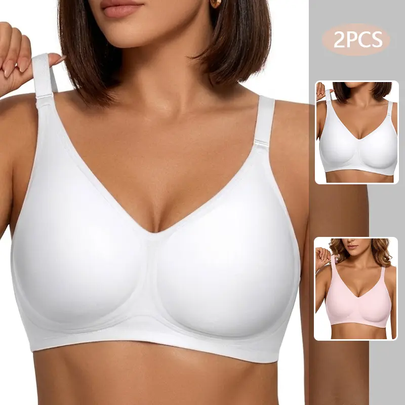 2PCS Women Jelly Bras Wirefree Full Coverage No Underwire Everyday Bras Comfortable Wireless Padded Tshirt Bra summervibes