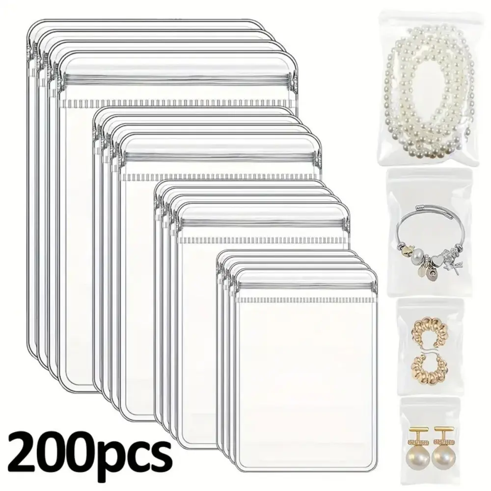 200-Piece Anti-Tarnish Jewelry Storage Bags, Reusable Dustproof Organizer Set for Preserving Rings and Earrings - 4 Assorted Sizes, Preserving And Organizing, 4 Sizes, Plastic, Makeup Tools Storage