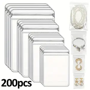 200 Pieces Set 4 sizes Plastic Anti Tarnish Jewelry Storage Bags, Plastic Transparent Jewelry Brooches Rings Earrings Storage Bags Beauty & Personal Care Organizer Boxes Organiser Lightweight