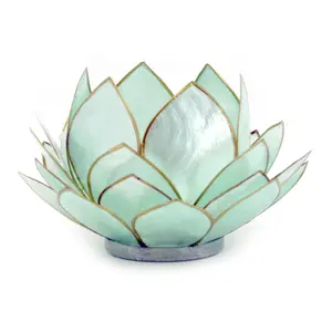 Capiz Shell Opening Lotus Flower Tealight Candle Holder Boho Décor