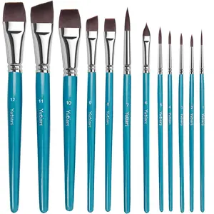 12pcs Professional Face Painting Brush Set with Nylon Bristles, Wooden Handle, Versatile for Watercolor & Embossing