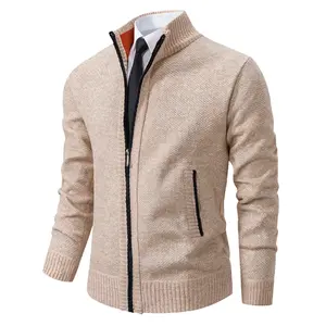 Men's knitted cardigan jacket, winter new casual stand collar lined thick jacket, warm zipper pullover jacket, dad gift, collar jacketRAIMENTRY