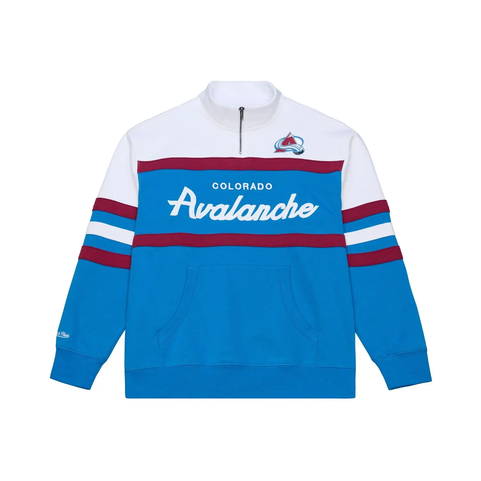 Colorado Avalanche Blue Head Coach Quarter-Zip Pullover NHL Throwback Outerwear Vintage Fan Gear Mitchell & Ness