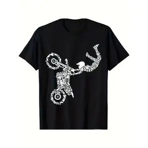Boys & Girls Motocross Rider Graphic T-Shirt - Motorcycle Dirt Bike Design with Dynamic Rider Action Print, All-Season Casual & Sports Wear for Motocross Training, Gym, Parties - Breathable Round Neck Tee for Boys and Girls (3-13Y)