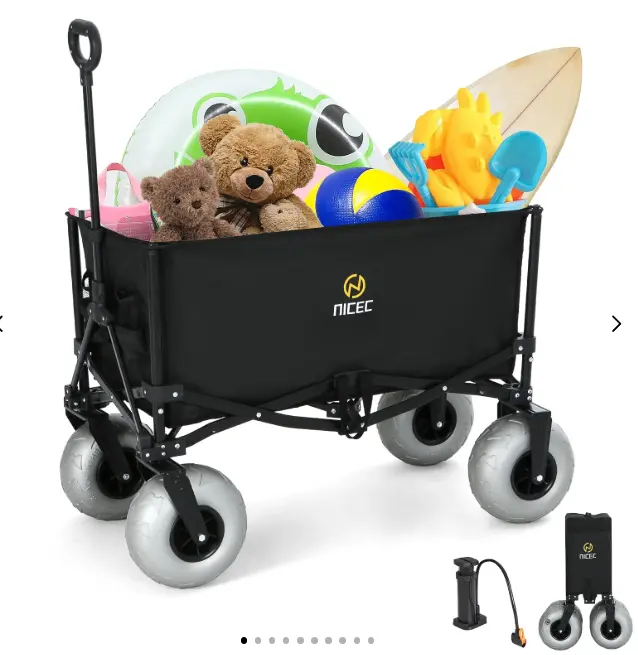 Heavy-Duty Outdoor Utility Camping Cart with Balloon Wheels, Adjustable Handle, 220lb Capacity, 34x18x15" Bed, Steel Frame, Flat-Folding Collapsible Rolling Trolley