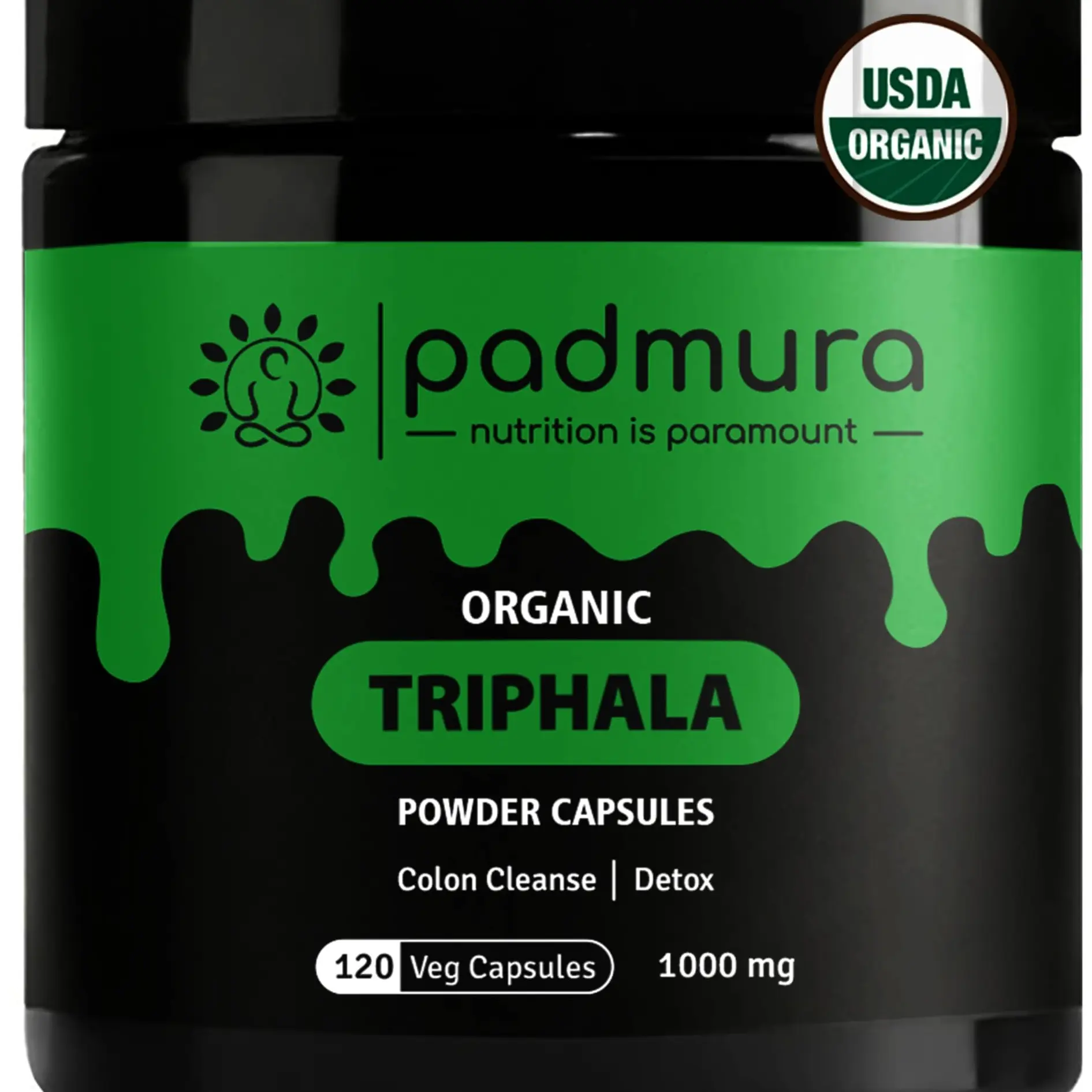 PADMURA Organic Triphala Powder Capsules 1000mg | USDA Organic Certified | Non GMO | Gluten Free | Vegan - 120 Veg Capsules Healthcare Fitness