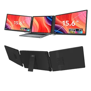 15.6" Dual Screen Laptop Monitor Extender, 1080P FHD Portable Triple Screen Display for 12"-18.5" Laptops, Plug & Play Laptop Screen Extender, USB-C/Thunderbolt/HDMI Compatible for Windows & Selected Mac Models
