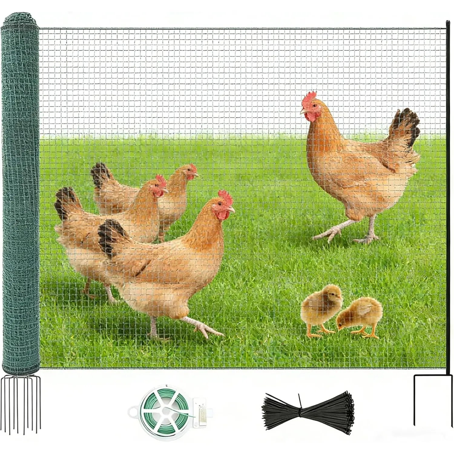 ABORON Sturdy Lightweight Fiberglass Non-Electric Fence Netting, 40in x164ft Portable Movable Mesh for Chickens, Goats, Sheep, Dogs, Simple Predator Protection for Backyards, Farms, Predators
