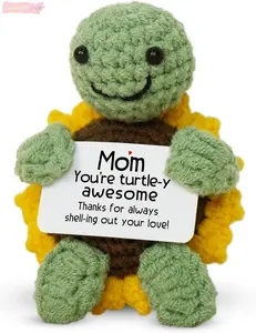 Handmade Crochet Emotional Support Turtle - Sunflower-Knitted Design With Mom Quote Card, Fashion Accessory, Mothers Day Gift