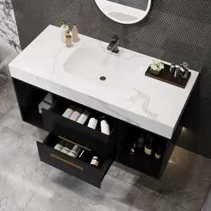 39.4" Bathroom Vanities with Ceramic Sink,Floating Bathroom Vanity,Wall Mounted Storage Cabinet with 2 Drawers and 2 Storage Spaces,Modern Bathroom Sink Cabinet with Metal Handles