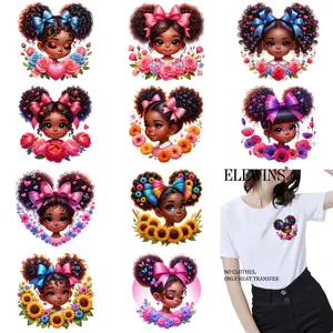 12 adorable girl and flower hot foil transfers, DTF (Direct-to-Film) hot foil transfers, DIY Rose Flower, Crafts. Perfect for T-shirts, hoodies, jeans, backpacks, and pillows, this washable plastic transfer paper is suitable for both men and women.