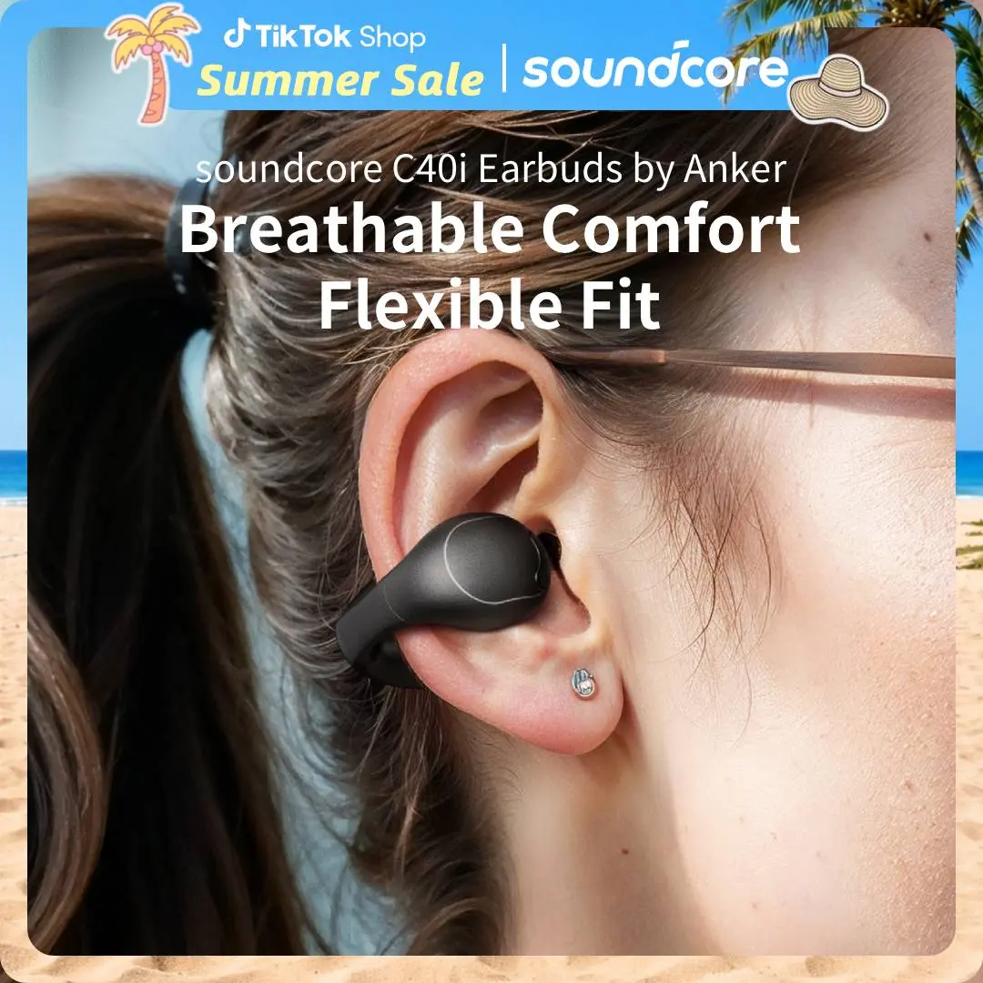 [Refurbished]soundcore C40i by Anker, Open-Ear Earbuds, Clip-On Headphones, Flexible Joint Design, Button Controls, Lightweight Comfort, Stable Fit with Attachable Ear Grips, Expansive Drivers for Clear Sound #tiktokshopsummersale