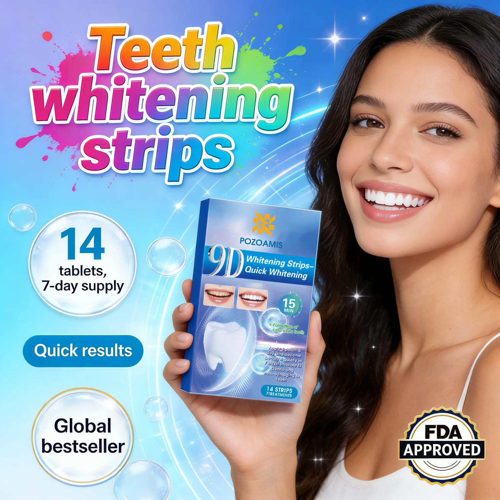 Ultimate White Teeth Whitening Strips, Professional Enamel Safe & Non-Sensitive Formula, Advanced No-Slip Grip Technology, Removes Yellow Marks for Bright Smile, High-Performance Whitening Treatment, 14 Days. Oral Brush Coffee Daily Flawless Gentle