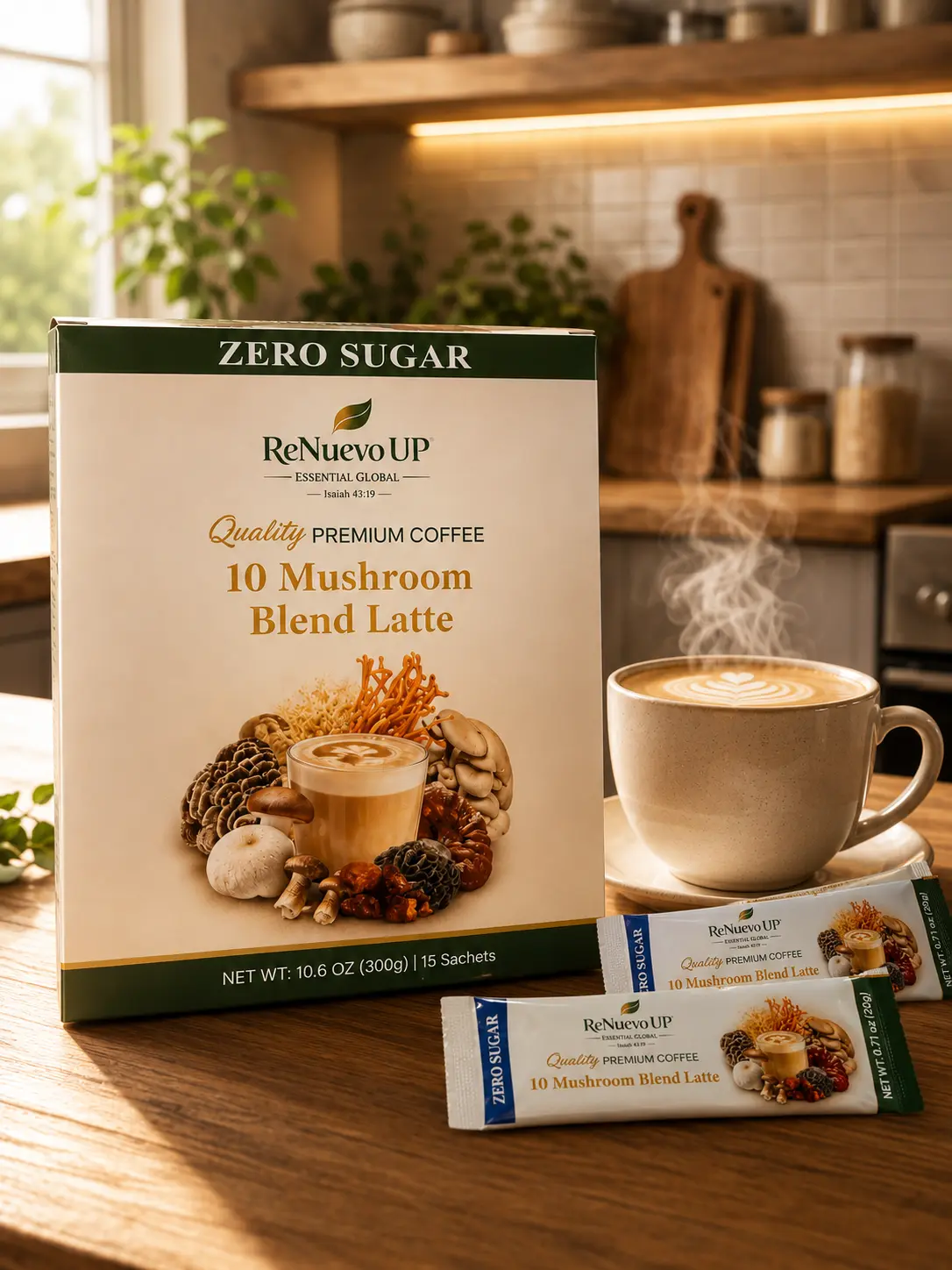 Premium 10-Mushroom Blend Coffee Latte, 0 Sugar Instant Coffee Drink