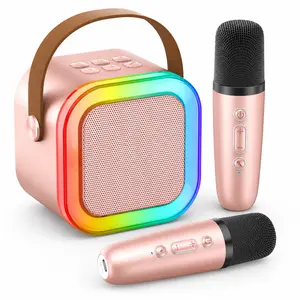 Mini Karaoke Machine with 2 Wireless Microphones, Portable Bluetooth Speaker with LED Lights, Cute Karaoke Speaker for Kids & Adults, Fun Birthday Gift for Home Parties, Travel & Outdoor