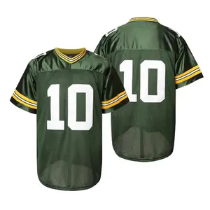 Men's football jersey #10, v-neck embroidered green letter print, comfortable and breathable, sports outdoor competition special jersey, retro hip- party, outdoors.