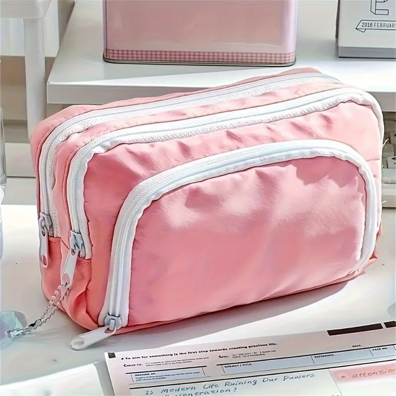 1pc Three layer large capacity windowed pencil case stationery box high aesthetic stationery bag