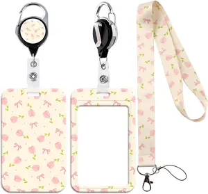 Aesthetic Lanyard Card Holder for Women Girls Cute Work Badge Holder Retractable Clip Preppy School  & Bow Lanyards for ID Badges for Nurse Teacher