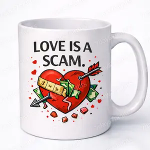 Love Is A Scam Mug – Anti-Valentine Statement Cup