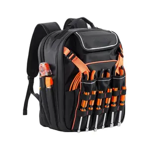 outdoor backpack Tool Backpack, 45 Pockets, Heavy-duty Tools Storage Organizer Work Bags With Laptop Compartment & Reinforced Fabric Basee, Electrician Jobsite Backpack For Electrician, Repairman