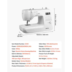VEVOR Computerized Sewing Machine, 60 Stitch Applications, with LED Screen, Foot Pedal and LED Light, Heavy-Duty Metal Frame, Digital Sewing Machine with Powerful Motor for Crafts and Mending