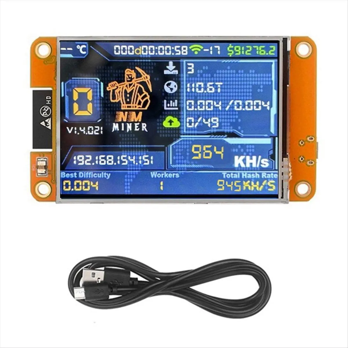 NMMiner NerdMiner V2 Bitcoin Mining Device - 964KH/S Hashrate, ESP32 Chip, 2.8-Inch Smart Display, Plug-and-Play BTC Solo Lottery Miner (Car Exterior Decoration Accessory), V2 Model