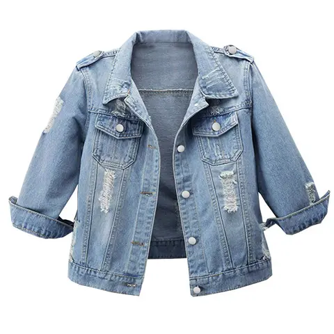 Aswulk Women's 3/4 Sleeve Casual Distress Slim Crop Denim Jean Trucker Jacket Fit Womenswear