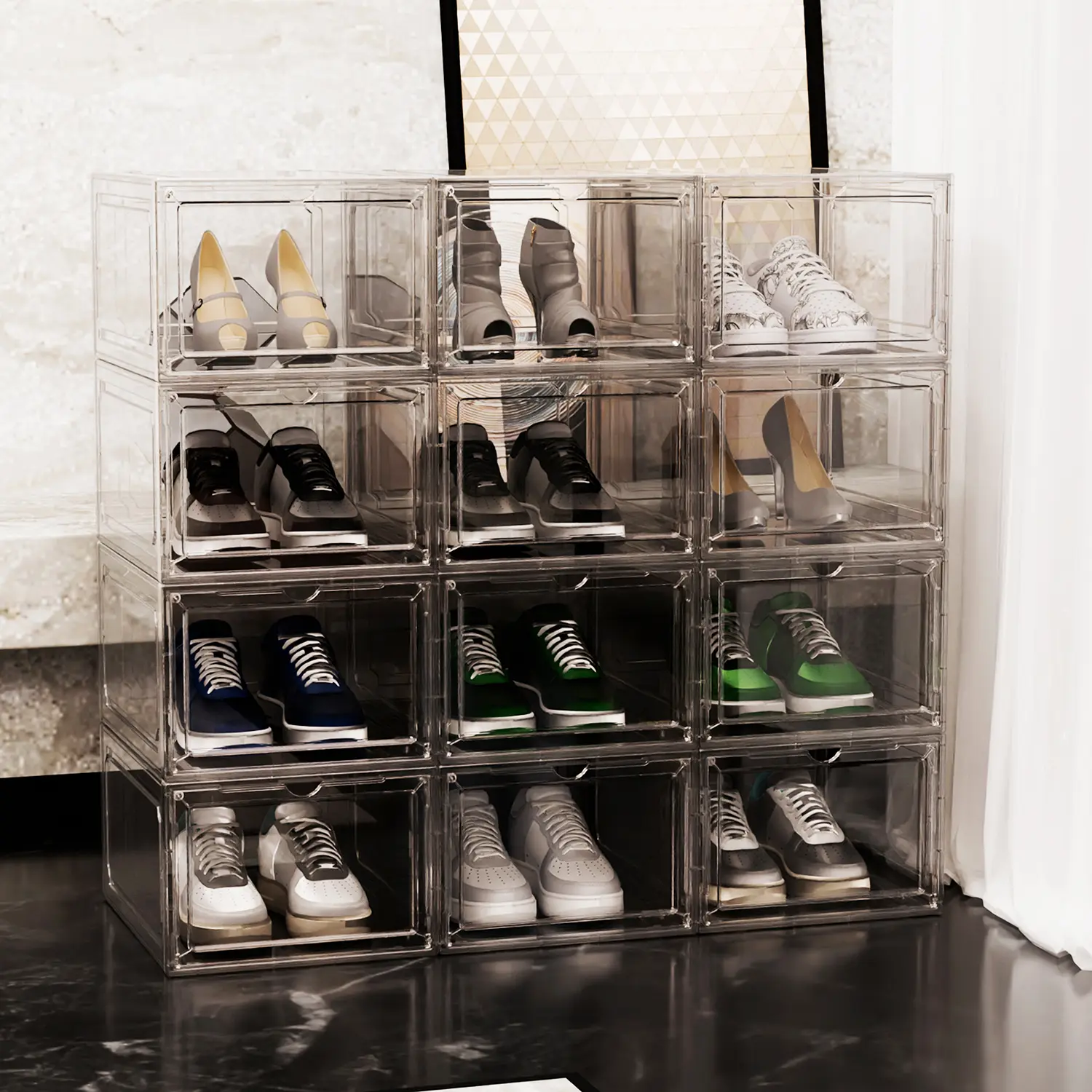 6/12Pcs Stackable Clear Shoe Organizer Boxes for acrylic,  Space-Saving Closet Storage, Sneaker Display Case with Dust-Proof Design for Men and Women