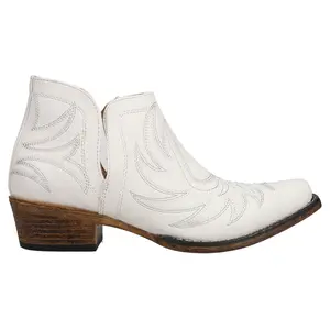 ROPER Womens Ava Embroidered Snip Toe  Casual Boots Ankle Low Heel 1-2" - White