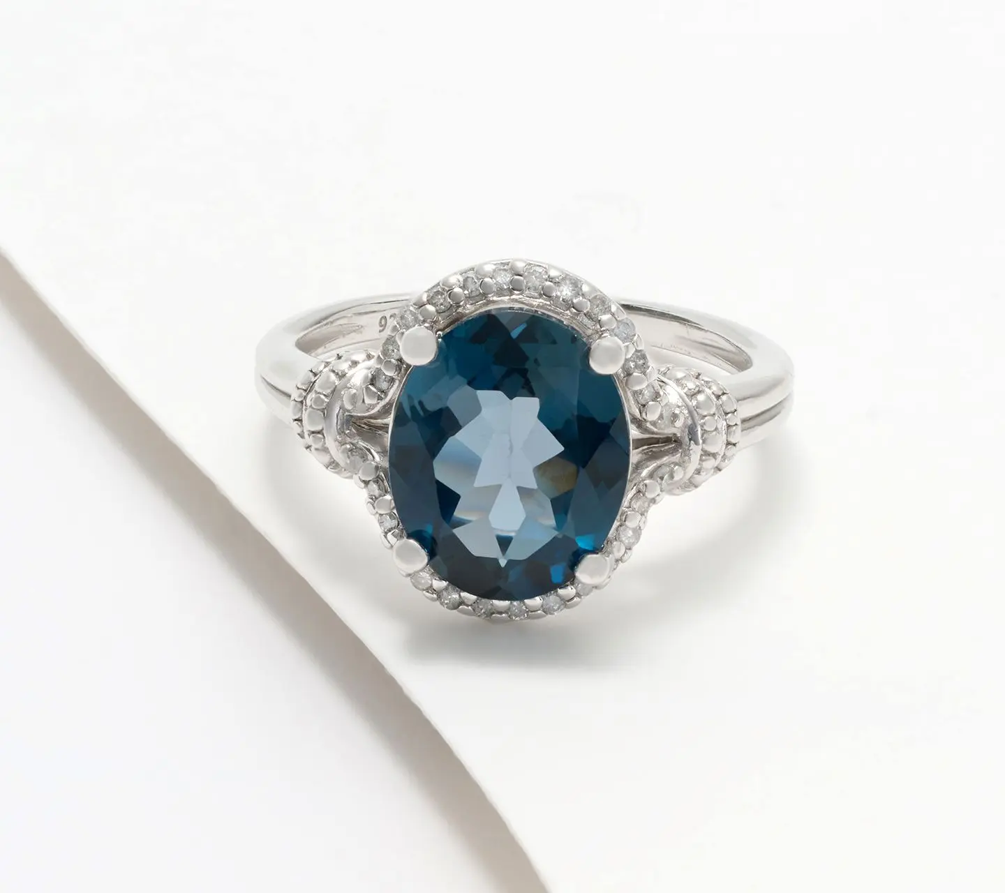 Affinity Gems London Blue Topaz & Diamond Oval Cut Ring, Sterling