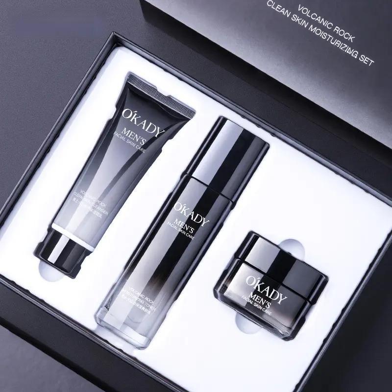 Volcanic Rock 3-Set for Guys! Bye Bye Oil & Dry Skin, Hydrates Cleans Pores, Be a Handsome Guy! Perfect Gift for Him Pore Facial Care Skin Care Product