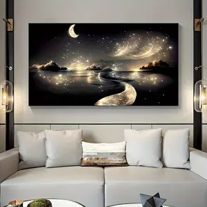 1. Zhang Dreamy River Landscape Canvas Poster - A magnificent night scene picture, adorned with twinkling stars. Perfect for the walls of modern living rooms, bedrooms, and home offices. A wrap-around border art print, an excellent gift choice.