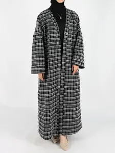 Women's Plaid Print Long Sleeve Coat, Elegant Loose Open Front Outerwear for Fall & Winter, Ladies Clothes for Daily Wear