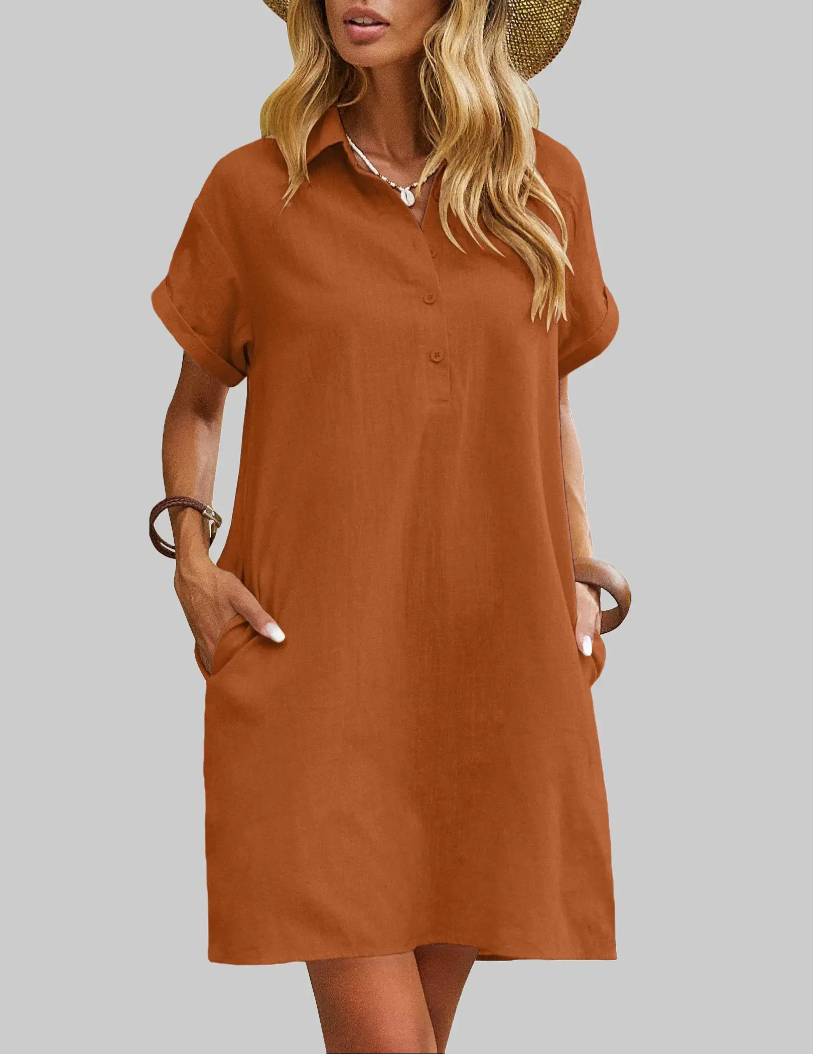 ZEAGOO Women's 100% Cotton Shirt Dress, Casual Minimalist Shortsleeve Button Down Beach Cover Up with Pockets for Summer Party
