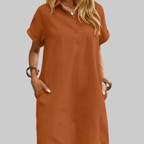 ZEAGOO Women's 100% Cotton Basic Fabric V-Neck Short-Sleeve Button-Down Blouse Dress - Lightweight, Casual Minimalist, Above Knee, Hidden Pockets, Soft, Breathable, Fitted, Party-Ready, Matching-Friendly White Dress for Office Summer Wear,sohochic