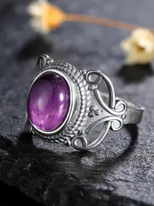 Vintage 8X10mm Natural Moonstone Ring Silver Plated Fashion Jewelry for Women Cocktail Party Birthday Gifts Wholesale Statement Ring