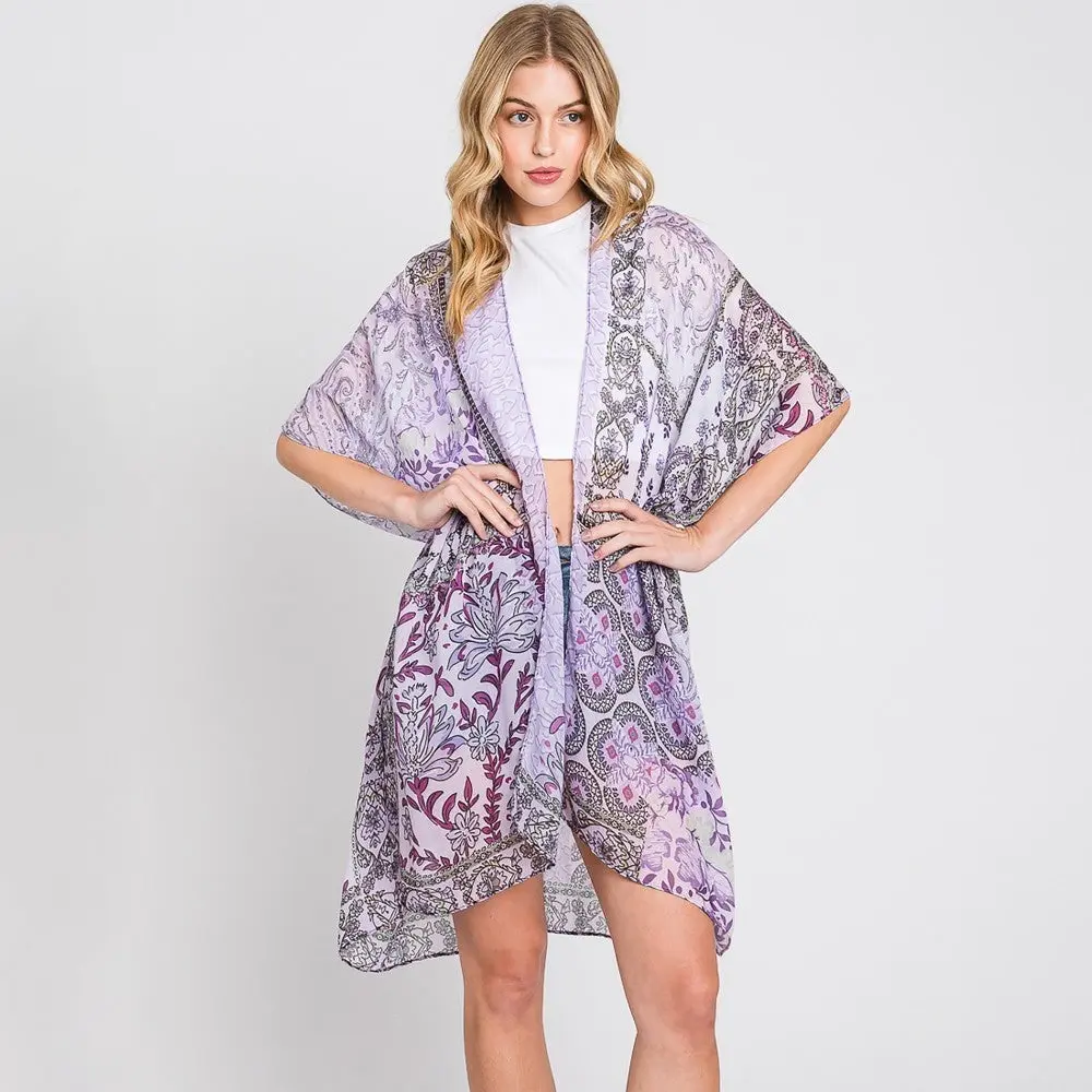 Purple paisley print kimono cardigan