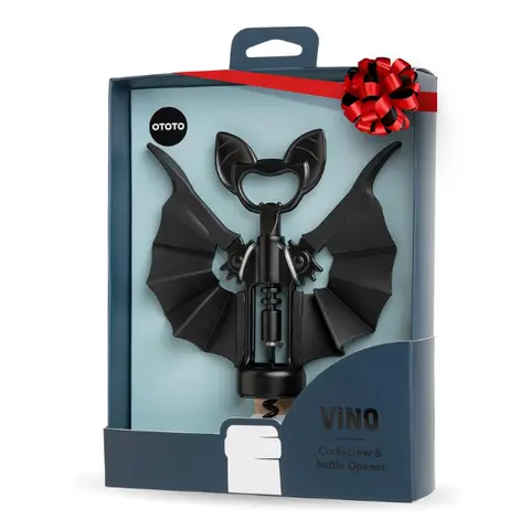 OTOTO Vino Spooky Bat Wine Opener 2-in-1 Bat Wing Corkscrew & Bottle Opener | Unique Black Goth Home Decor | Perfect Gift for Bat & Wine Lovers | TikTok Must-Have | Funky Kitchen Supplies | Kitchen Accessories