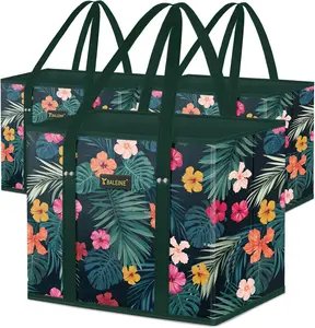 3-Pack Heavy Duty Reusable Grocery Bags, Foldable & Compact Shopping Totes with Reinforced Bottom for Extra Strength