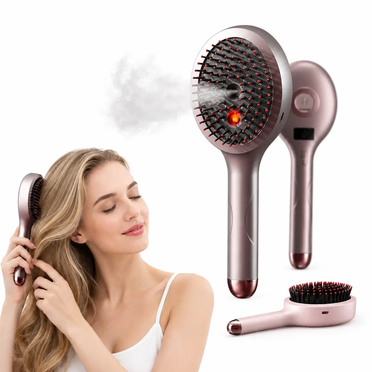Hair Oil Applicator Brush with Mist Spray, Rechargeable Scalp Massager Comb for Daily Hair Care, Rechargeable Battery, Hair Brush
