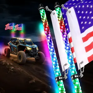 LED Whip Light with Aluminum Base, High Brightness Flag Light with Remote Control, Spiral RGB Chasing Lighted Antenna for UTV ATV Polaris RZR SXS Jeep Truck, LED Lights Car
