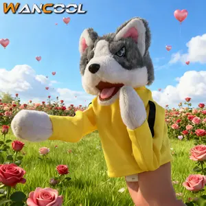Wancool Husky Dog Puppet, dressed in yellow martial arts costume - Soft interactive plush toy suitable for storytelling/role-playing | Gift for male (female) friends on Valentine's Day - Fun puzzle toy suitable for cute couples to interact with
