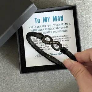 To My Man Bracelet Gift for Him, Black Braided Infinity Bracelet with Love You Forever Engraving, Romantic Gift for Husband Boyfriend Fiancé, Anniversary Birthday Valentine’s Day Gift