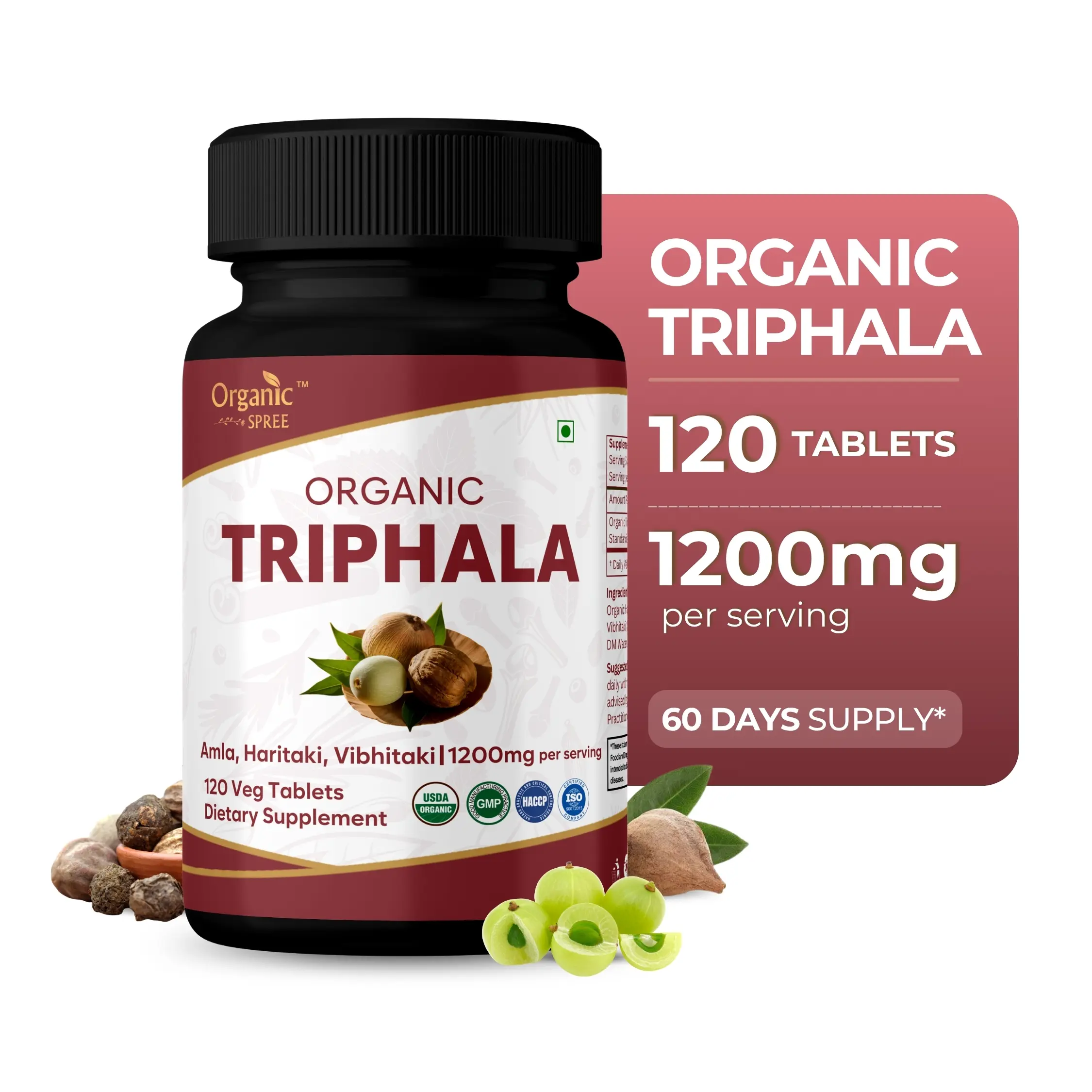 Organic Spree Triphala Guggulu Tablets – Amla, Haritaki & Bibhitaki Digestive Support | Herbal Digestion Formula | 120 Count Vegetarian